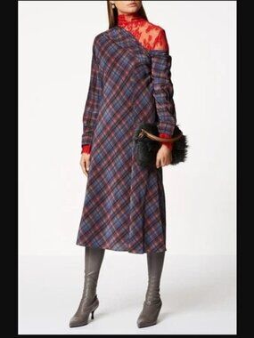 SCANLAN THEODORE Blue Plaid Long Sleeve Dress